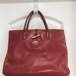 * LONGCHAMP  * Elegant Roseau Heritage Red Leather Tote Bag